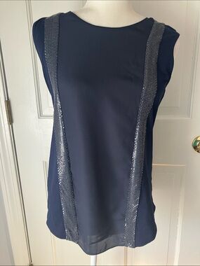 J. Crew Classic Navy Sleeveless Sequin Metallic Embellished Top